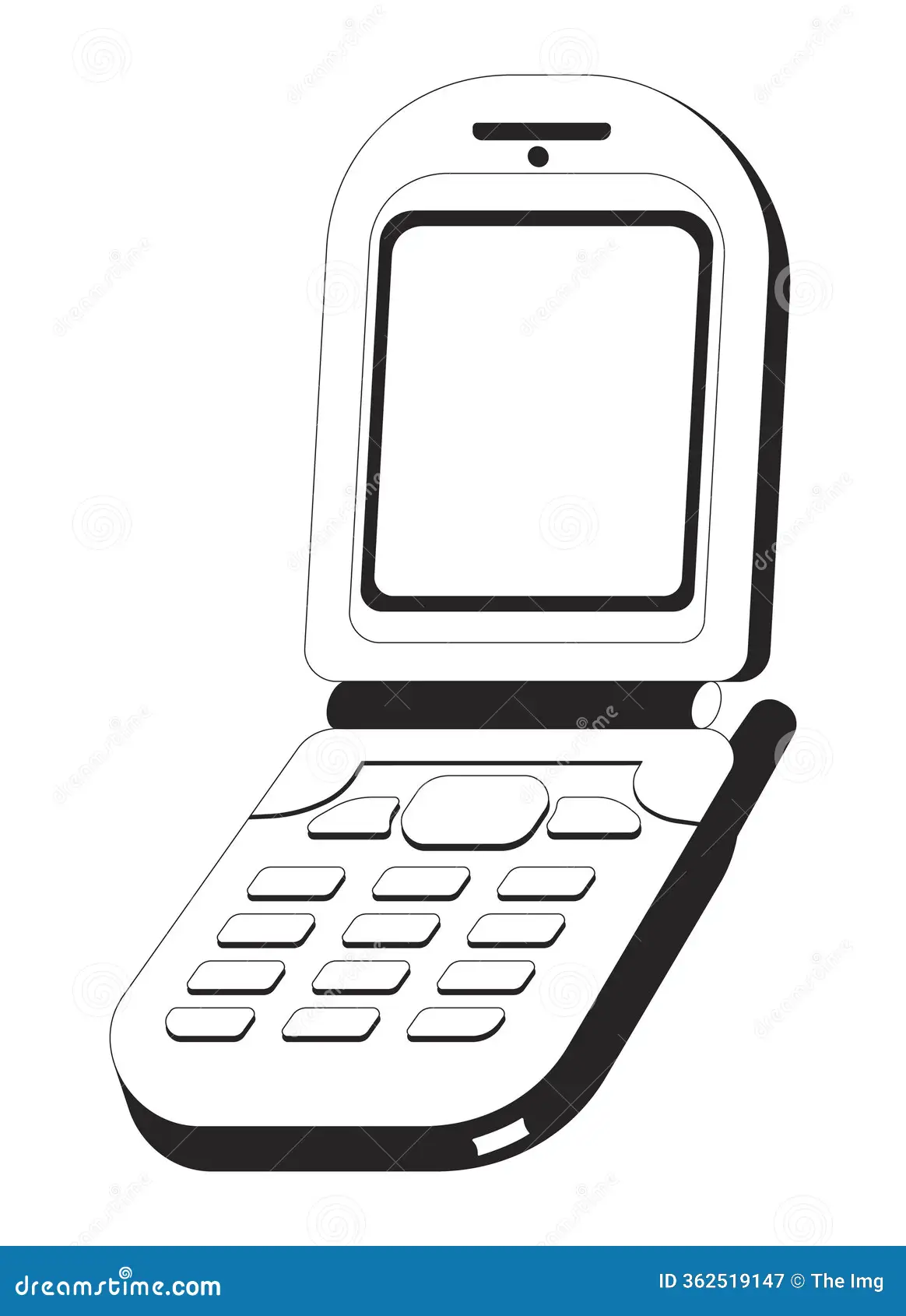 Vintage Flip Phone Blank Screen Black White D Line Object Mobile Technology Y K S Nostalgia Cellphone Isolated Clip Art Image362519147