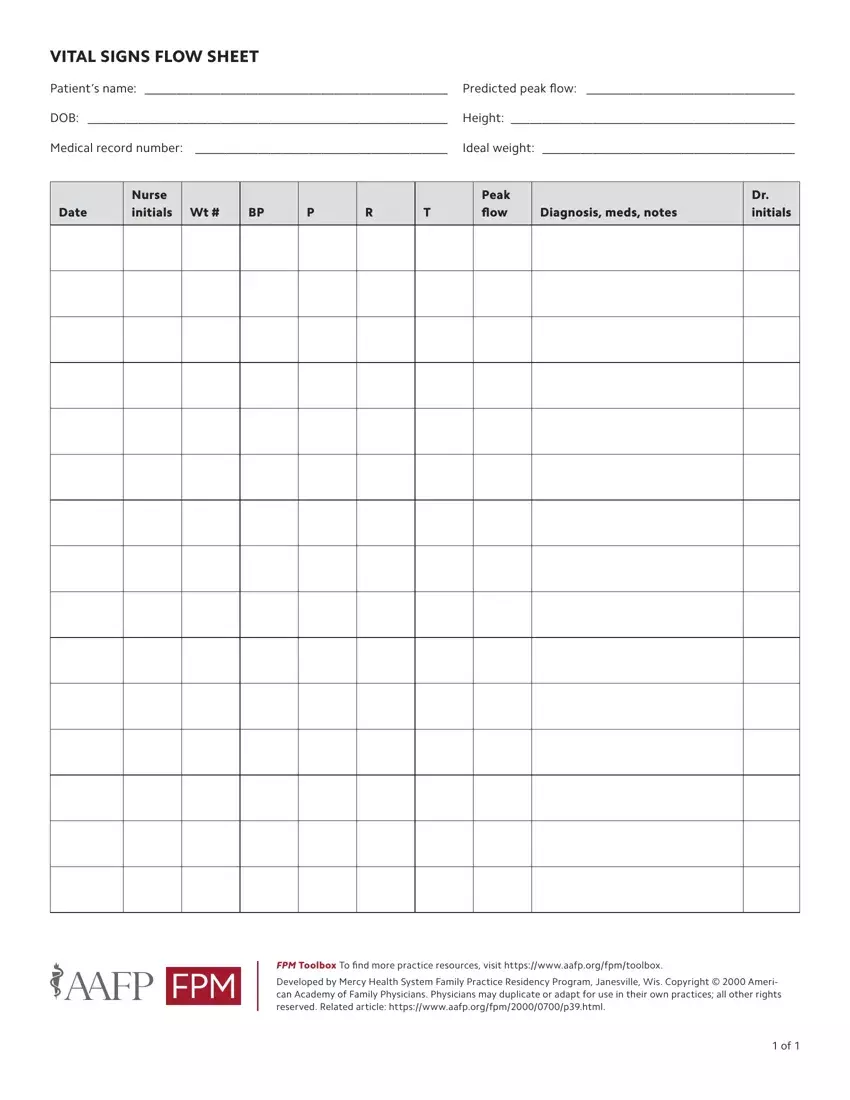Vital Signs Flow Sheet