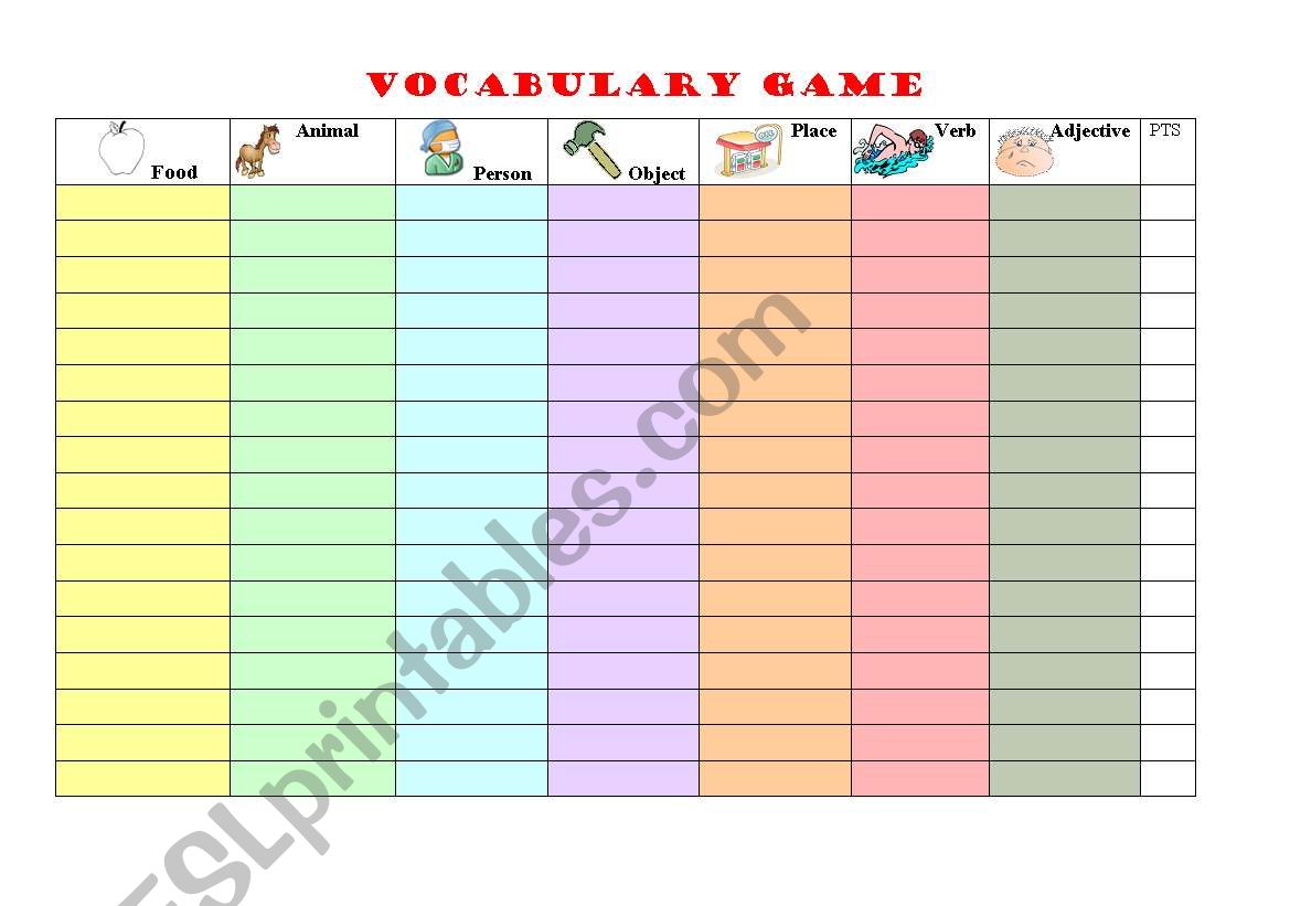 VOCABULARY GAME 7 WORDS STA 134241