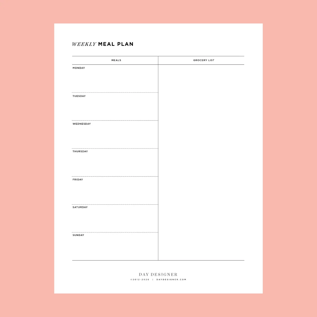 Weekly Meal Planner Printable Weekly Meal Planner Printable