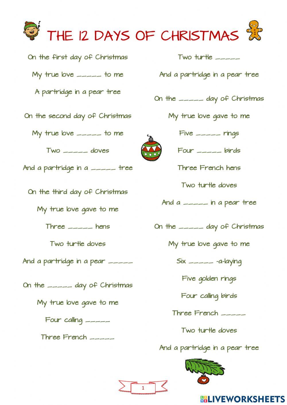 Xmas Songs Ordinal Numbers Listening
